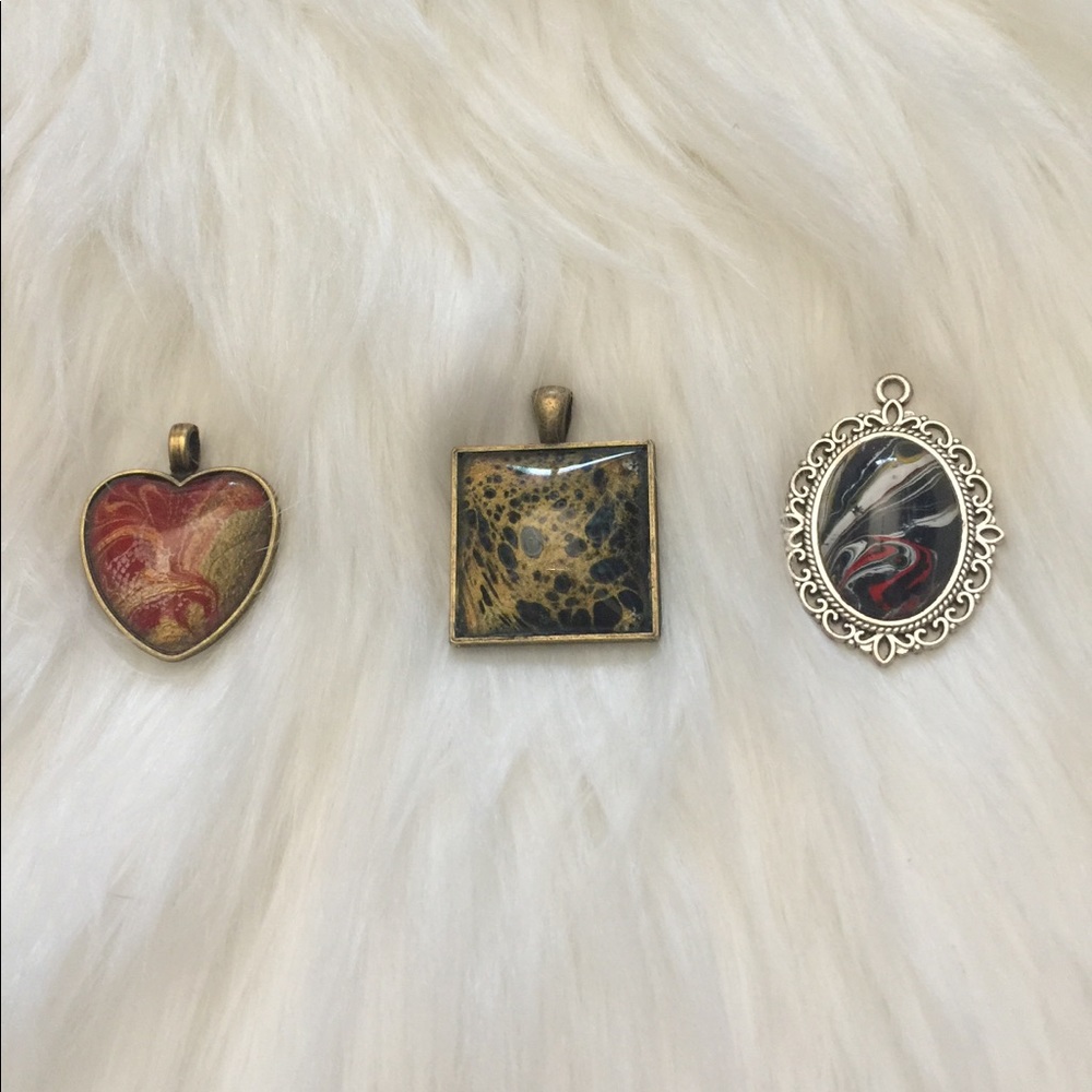Set of 3 handcrafted resin charms , pendants